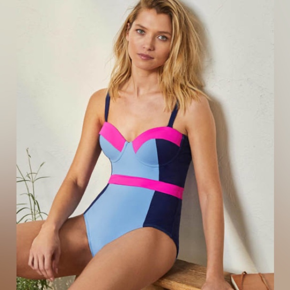 NWT! Boden Portofino Cup-size Swimsuit - Horizon Colorblock Size 34B